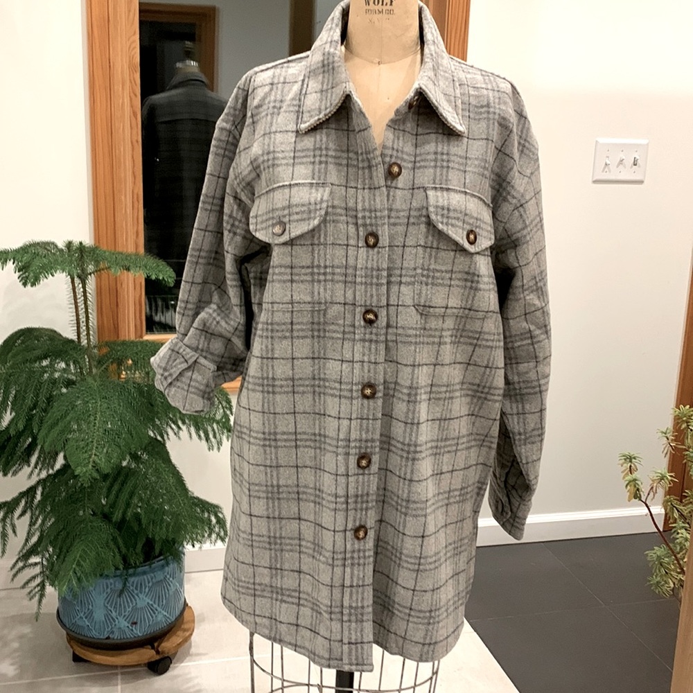 DKNY Gray Plaid Button Down Shirt